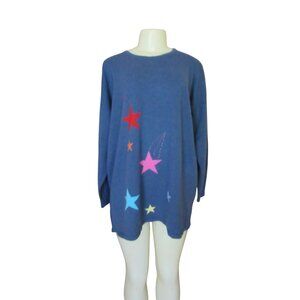Shirin 100% Pure Cashmere Blue Star Sweater Size 1X Made In Scotland